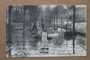Postcard PC Le Perreux 1910 Boulevard Sadi Carnot Inondation high water woman man France 94 Val de Marne